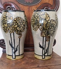 Pair of Royal Doulton Chrysanthemum vases, Bessie Newbery & Florrie Jones 1920's