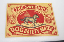 Vintage British Matchbox Label The Swedish Dog 92 x 72 mm