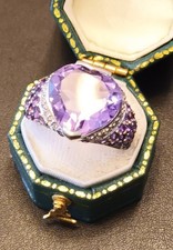 Stunning Large Heart Shaped Amethyst And Silver Ring, Size N