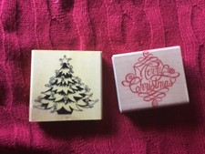 Christmas Crafting Wooden Rubber Stamps x2 Very Good Condition.