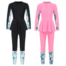 Girls Rash Guard Swimsuit UPF 50+ Swim Dress with Pants Full Body Cover Swimwear