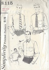 1952 Vintage Sewing Pattern NECK:15 ins CHEST:38 MEN'S SHIRT (1099)