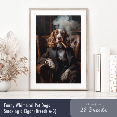 Whimsical dog smoking - dog,