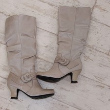 Hush Puppies Ivory Distressed Long Leg Wide Fit Heeled Boots Size 5