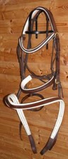 Kieffer German Cob Size Brown & Cream Leather Padded Flash Bridle & Breastplate
