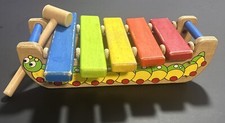 Vintage Wooden Caterpillar Glockenspiel Xylophone With Hammer