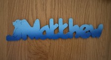 Wooden Handmade Name Plate “Matthew” Blue  Bear Bedroom Door/Bookshelf /Toybox