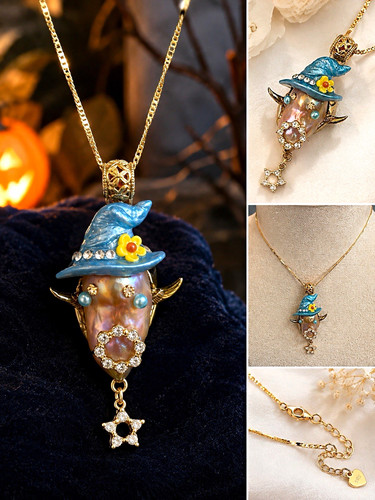 Gold tone enamelled - gold, witch