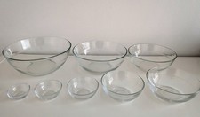8 Vintage Duralex Le Gigogne Nesting Tempered Clear Glass Bowls. 6-23cm Diameter