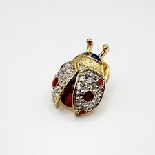 Vintage Cabouchon Enamel Ladybird Pin Badge Brooch Lapel Gold Tone Ladybug 80s