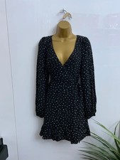 Jack Wills Ladies Black & White Wrap Over Long Sleeved Dress Size 10 New