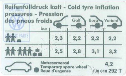 Genuine tire pressure data - genuine, vw