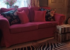 Used Red IKEA 100% Cotton Washable Ektorp 2 Seater Sofa Cover Set