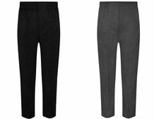 BOYS ALL AROUND FULL ELASTICATED SCHOOL PULL UP TROUSERS~GREY/BLACK~2/3 TO 15/16