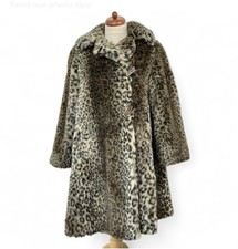 Vintage Wallis Faux Fur Leaopard Print Oversized Swing Coat Fit UK Size 12/14/16