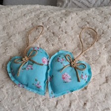 2 Small Fabric Hanging Hearts