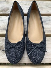 French Sole Womens Black Glitter Ballet Flats Shoes Size UK 8 /41