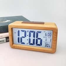 Digital Alarm Clock Wooden Bedside Clock with Large Lcd date