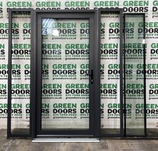 BACK DOOR WITH SIDELIGHTS ALUMINIUM EXTERIOR EXTERNAL TEXTURED PAINT GREY USED