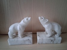 Pair of Vintage White Marble/ Alabaster Polar Bear Figures Bookends/Ornaments(GA