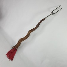 Antique Toasting Fork Antler Horn Handle & Silver Metal With Tassels