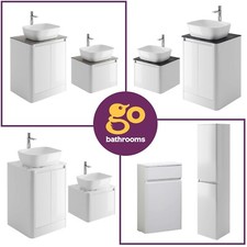 Bathroom Vanity Unit White Gloss Marble Slate Worktop Wall Floor Storage