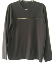 Cedarwood State V Neck Jumper Size Small Dark Olive Green with Cream Stripe
