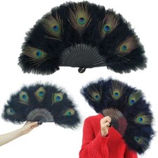 Portable Peacock Feather Fan Folding Hand Fan Feather Dance Fan Without Tassel
