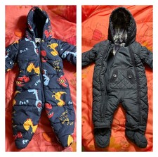 2 Unisex Snowsuit/Pramsuit 3/6 months 1 Dinosaur Next 1 Blue Quilted Mothercare