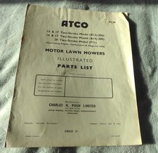 Vintage lawn mower, Atco illustrated parts list dated March 1961
