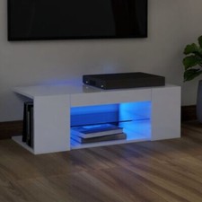 LED TV Stand Cabinet Modern High Gloss Media Entertainment RGB Lights LCD Unit