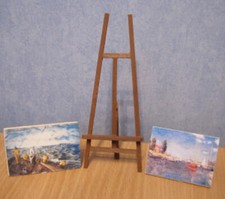 1/12, Dolls House miniature Artists Easel & 2 Paintings Wood Art Painting BN LGW