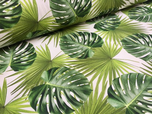 Green palm leaves cotton - green,
