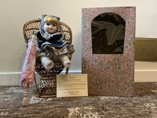 Porcelain Doll Katie Sitting On Wicker Chair 9301 W/ Umbrella, Box & Certificate