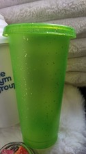 Reusable plastic glitter tumbler with lid exl straw Green 700ml 24oz