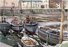 Arthur Royce Bradbury Watercolour Painting Harbour Scene Cornwall Or Devon 1952