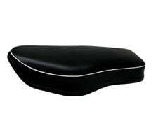 BSA DBD34 GOLDSTAR SWING ARM ROUND NOSE BLACK VINYL SEAT COVER / WHITE PIPING
