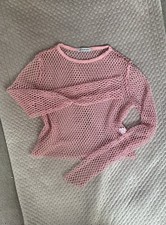 Light before dark top  pink 00s rave wear Long sleeved Mesh  Cropped  Size 8