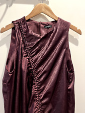 River Island Dress Size 18 Burgundy Satin Ruched Sleeveless Party Going Out Sexy
