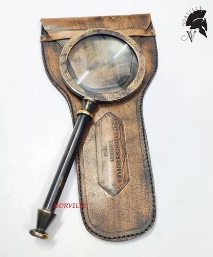 Antique brass magnifying - , glass