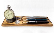 Single Pocket watch stand & 3 pen rest holder, desk top display wood & Ceramic 