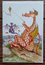 Folding Greetings card 1992 - DRAGON FAMILY - Dragon with a Kite