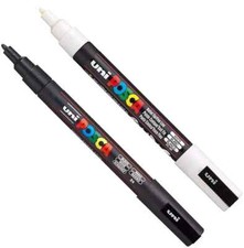 Posca PC-3M Paint Art Marker Pens - Fabric Glass Metal Pen - Set of Black + Whit