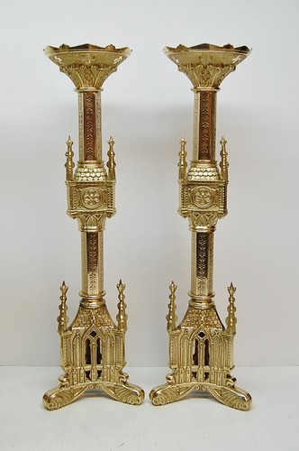 Pair brass gothic church - brass,