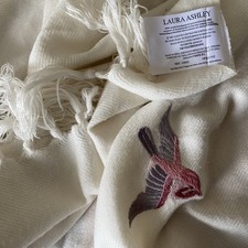 Pretty Laura ashley throw/  blanket embroidered with birds 85”W x 64”L.