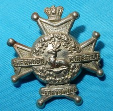 VICTORIAN SHERWOOD FORESTERS (DERBYSHIRE REGIMENT) MILITARY COLLAR BADGE 2 LUGS
