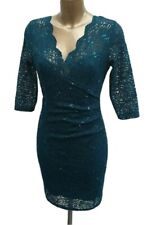 Lipsy Green Lace Sequin Bodycon Dress 16 Party 3/4 Sleeve Occasion Wedding