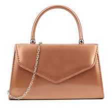 Women's Patent Plain Leather Shine Clutch Bag Handle Evening Party Prom Wedding