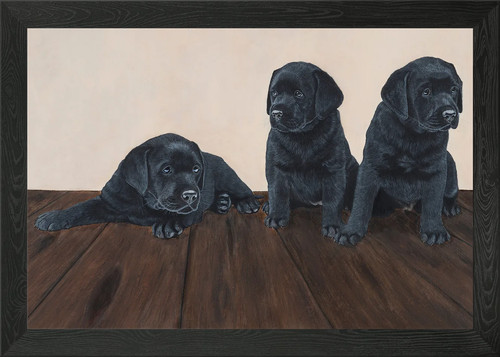 Labrador puppies oil - , framed