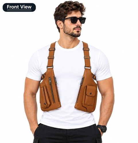 Men vintage leather chest - leather,